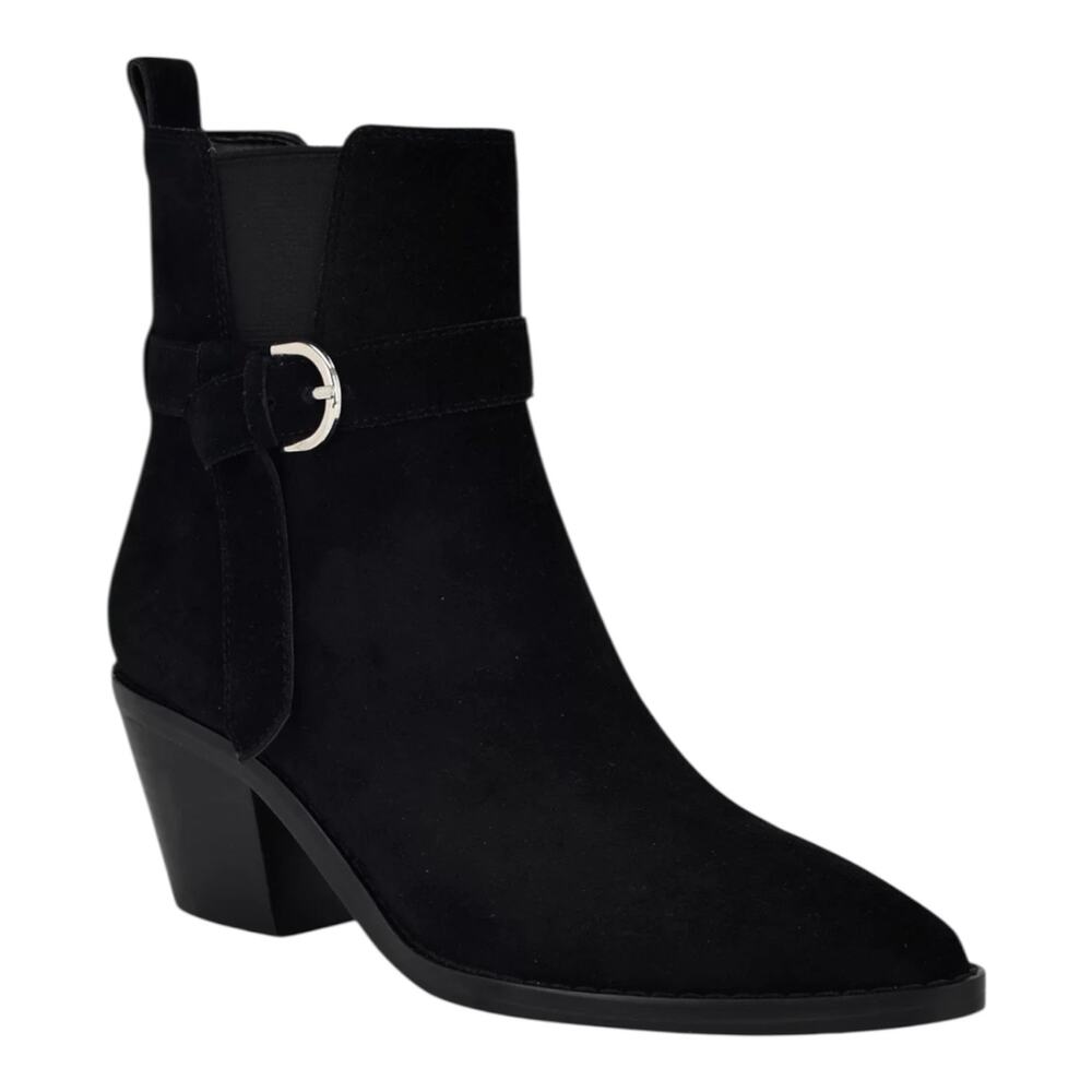 Nine West Women's Lemon Block Heel Pointy Toe Suede Dress Booties Black Size 7